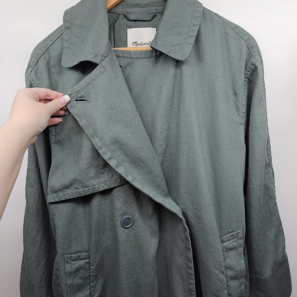Madewell Textural Trench Coat Green Medium New - Picture 9 of 14